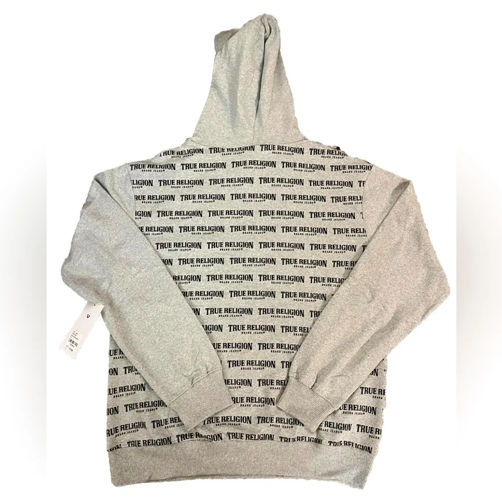 True Religion All Over Print Long Sleeve Gray Pullover Hoodie Men L New - Picture 3 of 4